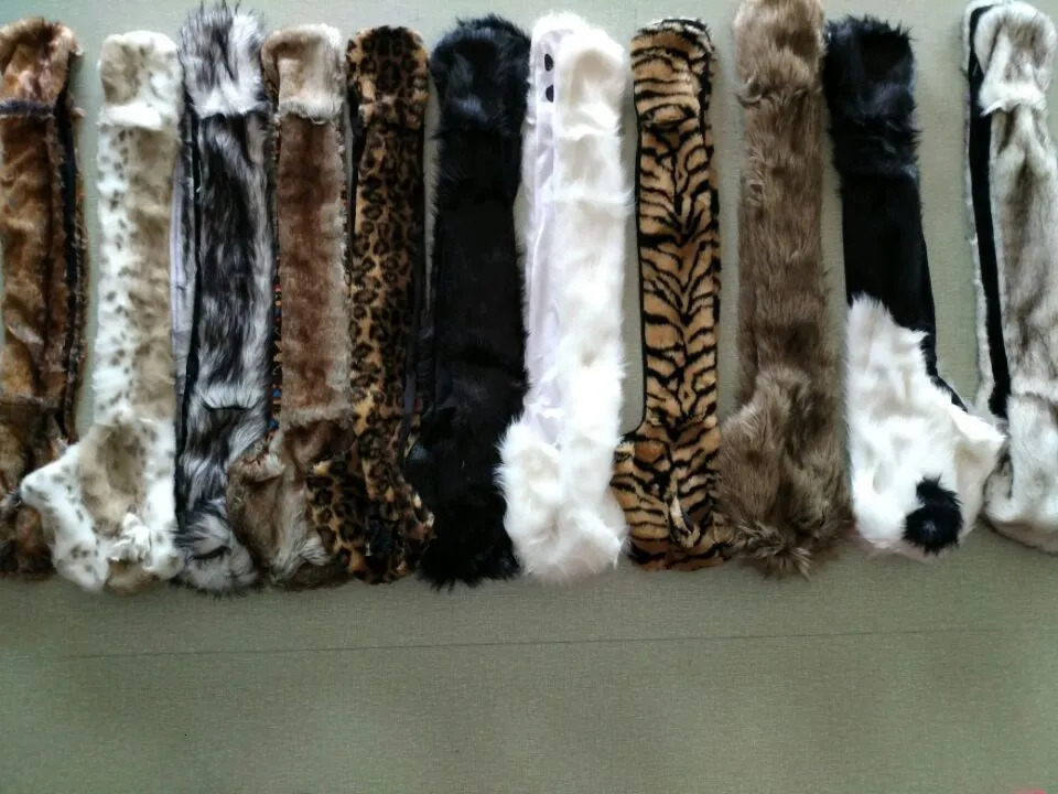 Hats Scarves Sets Faux Fur Animal Wolf Tiger Ears Hat Gloves Mittens Long Scarf Snood Hood Paws 231006