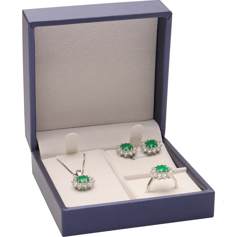 Jewelry Boxes Pu Jewelry Organizer Box Necklace Rings Storage Case Earring Stud Pendant Gift Packing Box Blue Gold Color Wedding Cases 231006