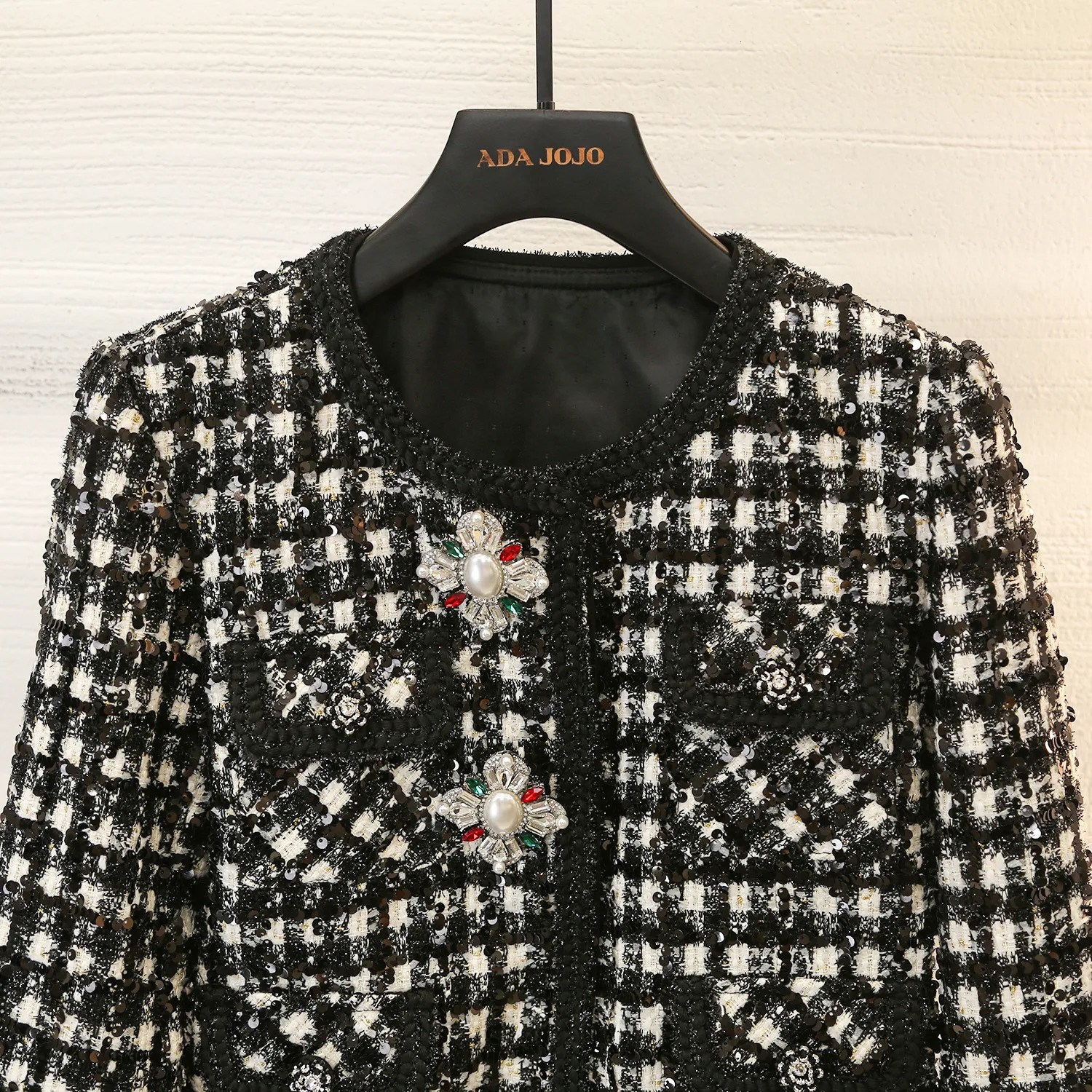 Women's Jackets Autumn Winter French Socialite Heavy Tweed Bright Silk Houndstooth Coat Women's Long-Sleeved Office Lady Jackets 231006