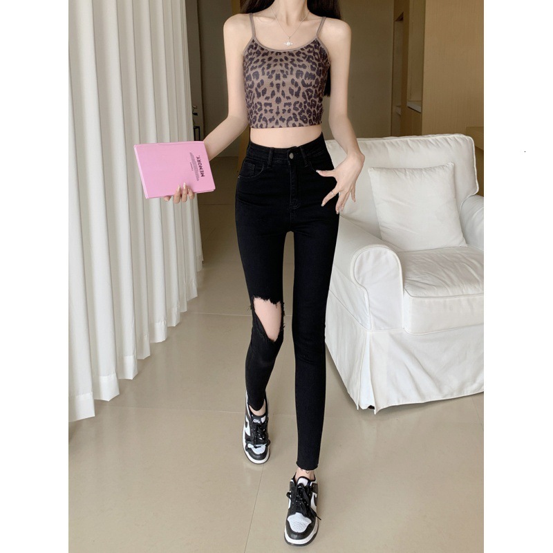 Women's Pants Capris 2023 Summer and Autumn High Waist Hyunya Rotten Hole Jeans for Women's Tight and Slim Cropped Leggings Trend 231006