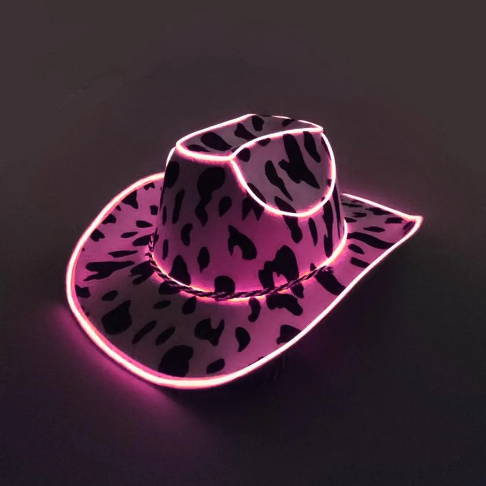 Wide Brim Hats Bucket Hats Light Up Cowboy Hat For Women Pink Holographic Space Cowgirl Hat White LED Cowboy Hat Western Cowboy Hat Costume Accessorie