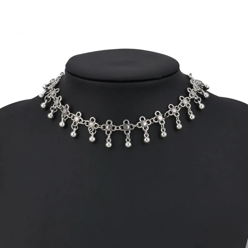 Chokers Tenande Vintage Bohemian Tattoo Clavicle Chain Necklaces Beads Flowers Tassel Necklaces Pendants for Women Charm Jewelry Gifts 231006