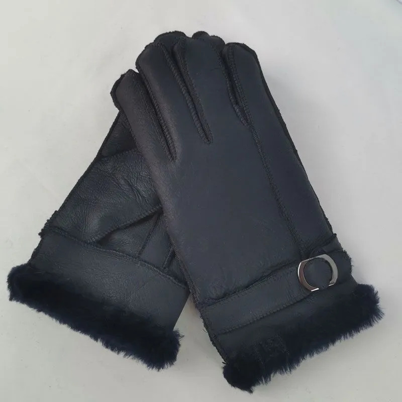 Five Fingers Gloves Fur Integrated Gloves Winter Men's Warm Sheepskin Wool Fivefinger Thickened Wind and Cold Outdoor Riding Leather Gloves 23100