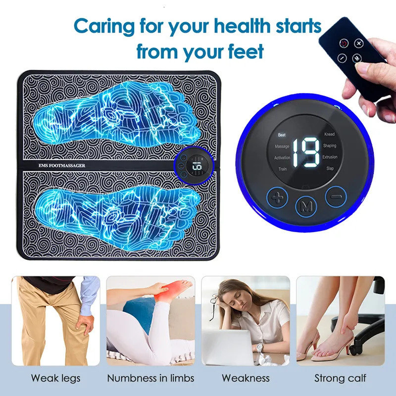 Foot Massager Electric EMS Foot Massager Pad Remote Control Relief Pain Relax Feet Acupoints Press Mat Shock Back Neck Arm Stimulation Device 231006