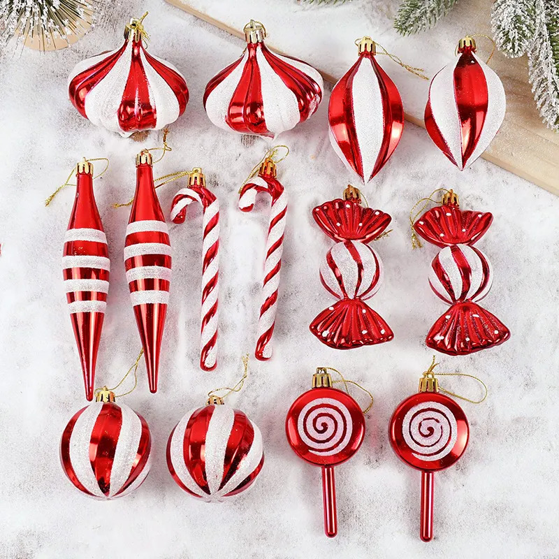Christmas Decorations 14pcs/box Christmas Ball Ornaments Red Candy Cane Xmas Tree Hanging Pendants Navidad Year Home Decorations 2024 Natal Gift 23100