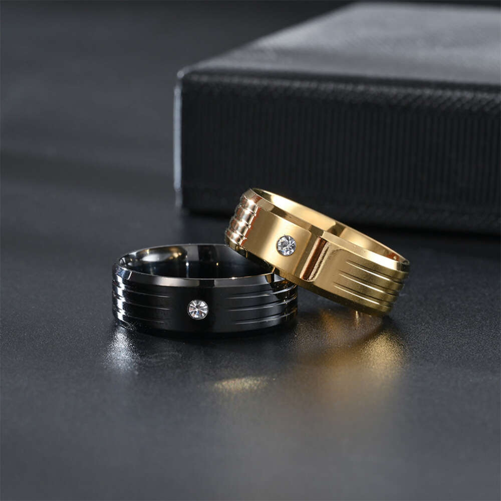 New 8mm Diamond Ring Fashion Couple Ring Korean Version Temperament Stainless Steel Wedding Engagement Couple Rings Stainless Anillos Y2k Anillo Whole