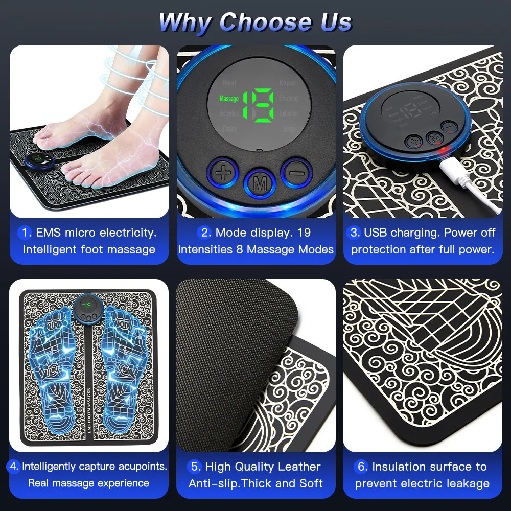 Foot Massager Electric EMS Foot Massage Pad Relief Pain Relax Feet Acupoints Massage Mat Shock Muscle Stimulation Improve Blood Circulation 231006