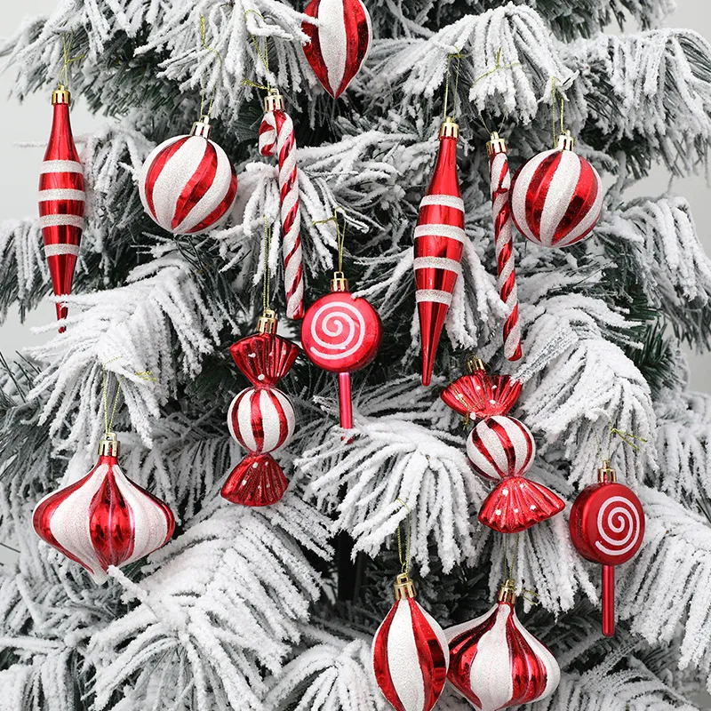 Christmas Decorations 14pcs/box Christmas Ball Ornaments Red Candy Cane Xmas Tree Hanging Pendants Navidad Year Home Decorations 2024 Natal Gift 23100