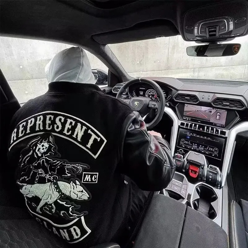 Men s Jackets 2023 American Retro Masked Embroidery Pattern Baseball Uniform Jacket Heavy Hip hop Rock Loose Fashion Street 231005