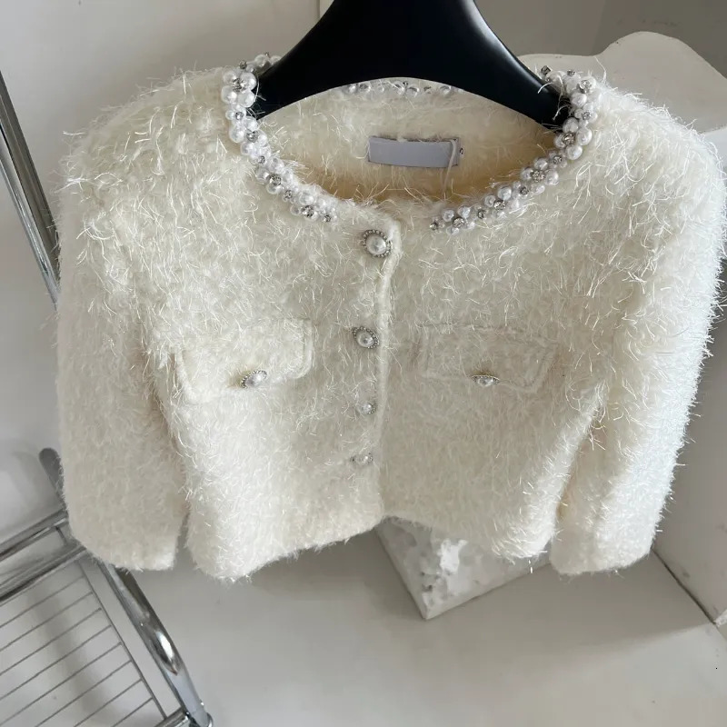 Women's Jackets French Pearl Collar White Sweet Women Coat Small Fragrance Elegant Chic Basic Korea Warm Autumn Loose Casual Winter Woolen Coat 2