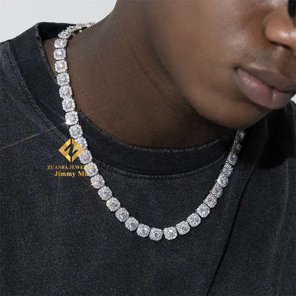 Luxury Fire Jewelry 6mm 10mm 925 Sterling Silver d Color Vvs Moissanite Diamond Cluster Tennis Chain Necklace for Men Women