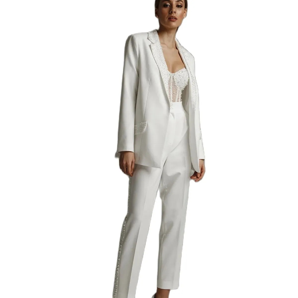 womens wedding suit beading girls blazer sets 3 pieces custom made jacket party prom wedding wear with top