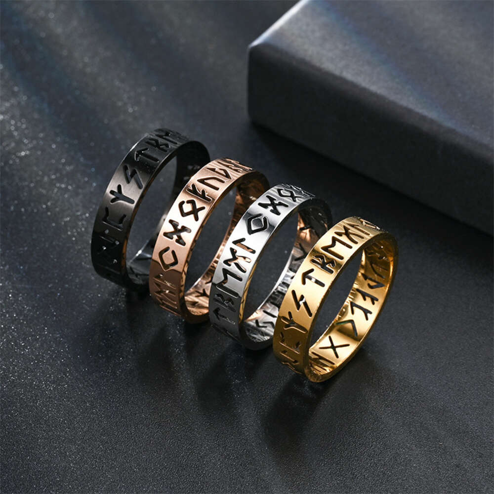 6mm New Nordic Viking Letter Hollow Titanium Stainless Steel Ring With Rune For Men And Women Jewelry Engagement Bijoux Silver Jewelry Rings Wholesale
