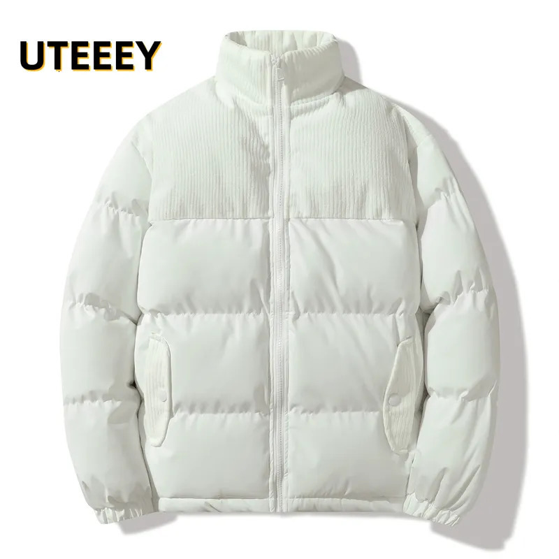 Men's Down Parkas 2023 Winter Jackets For Men Corduroy Patchwork Cotton Padding Outdoor Casual Stand Collar Loose Male Overcoat Coats 231005