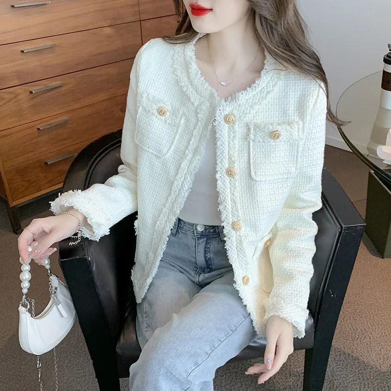 Women's Jackets French White Tassel O Neck Cardigan Lady Jacket Female Spring Autumn Winter Gentle Pink Black Casual Women Tweed Short Jacket 231