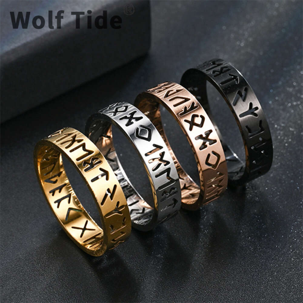 6mm New Nordic Viking Letter Hollow Titanium Stainless Steel Ring With Rune For Men And Women Jewelry Engagement Bijoux Silver Jewelry Rings Wholesale