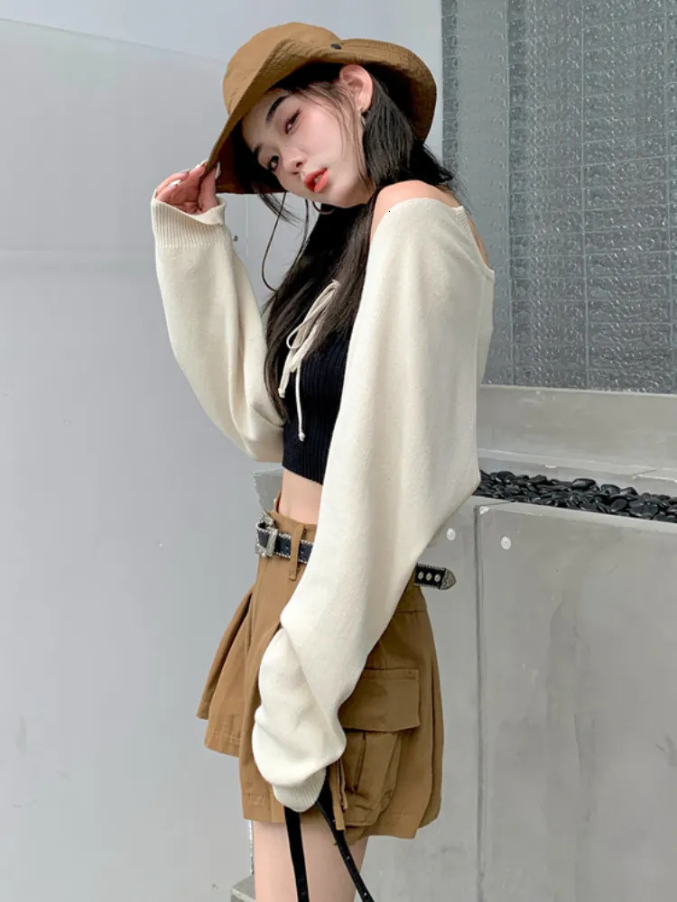 Women's Knits Tees Thin Cardigan Women Summer Sun-proof Slim Cropped Elegant All-match Street Wear Vacation Solid Casual Lace-up Tender Simple In