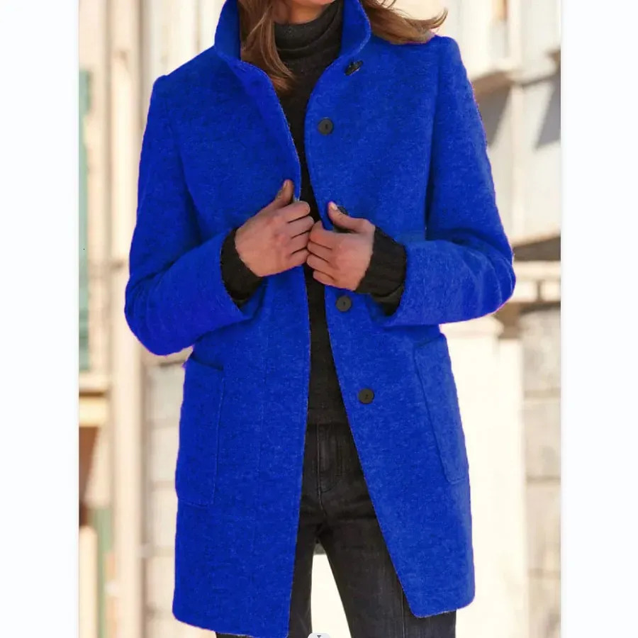 Women's Wool Blends Autumn/Winter Women's Vintage Solid Button Standing Collar Woolen Coat 231006