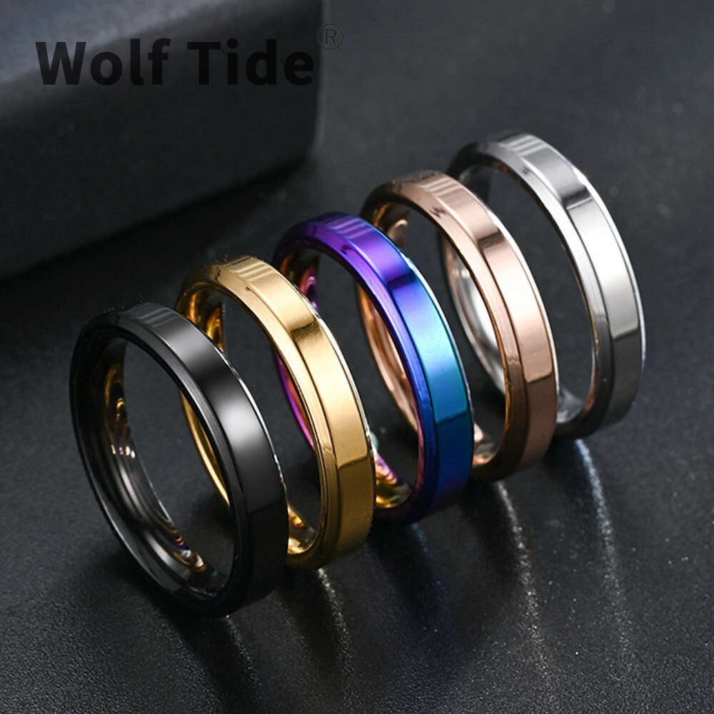 4mm Titanium Stainless Steel Ring With Non Fading Niche Design Double Bevel Mirror Jewelry Wedding Couple Engagement Rings Gothic Anillo Wolf Tide Bij