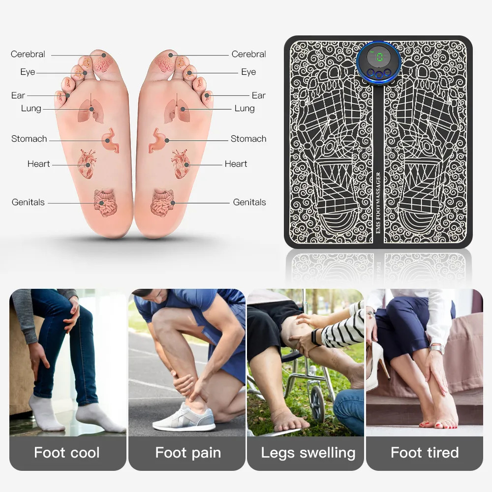 Foot Massager Electric EMS Foot Massage Pad Relief Pain Relax Feet Acupoints Massage Mat Shock Muscle Stimulation Improve Blood Circulation 231006
