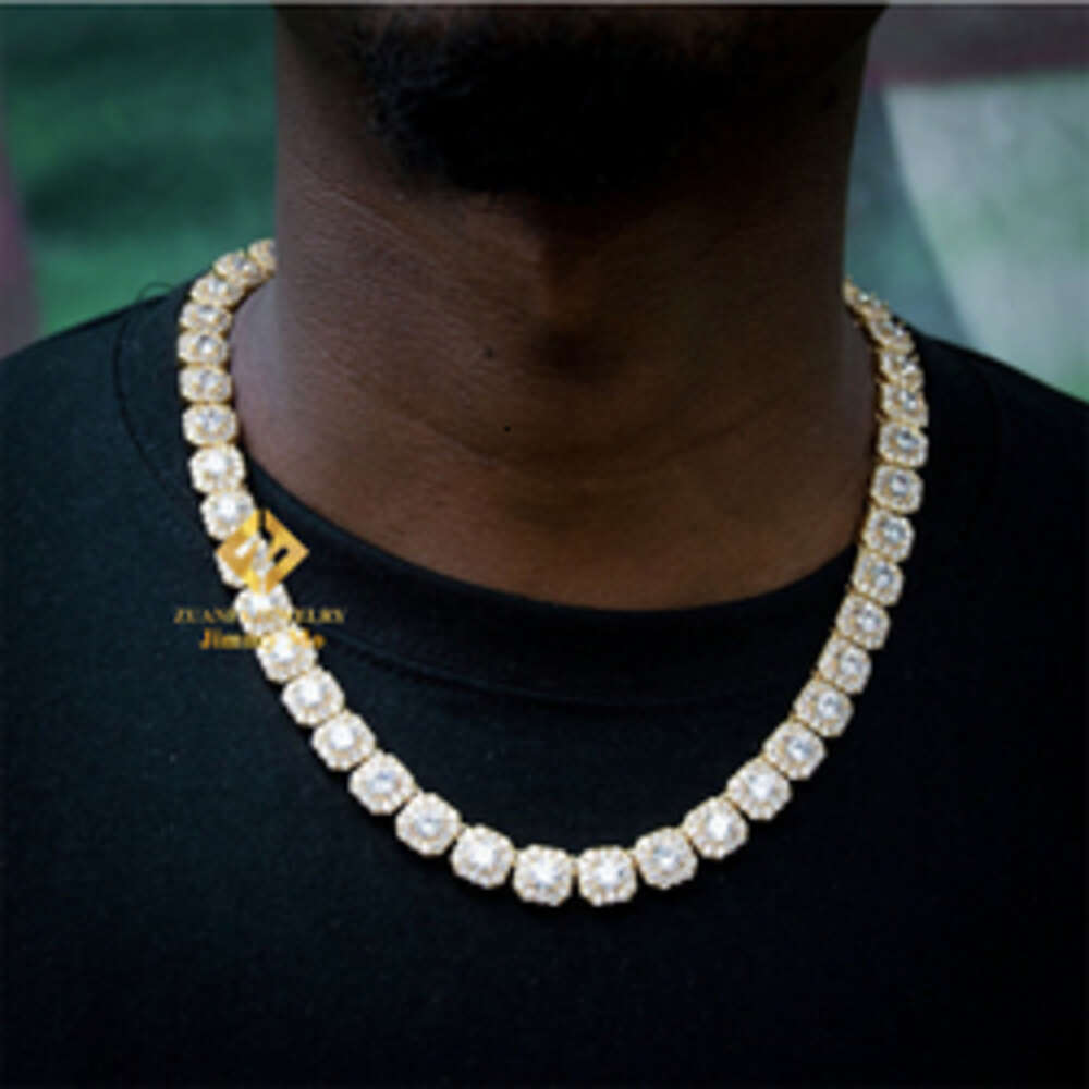 Luxury Fire Jewelry 6mm 10mm 925 Sterling Silver d Color Vvs Moissanite Diamond Cluster Tennis Chain Necklace for Men Women