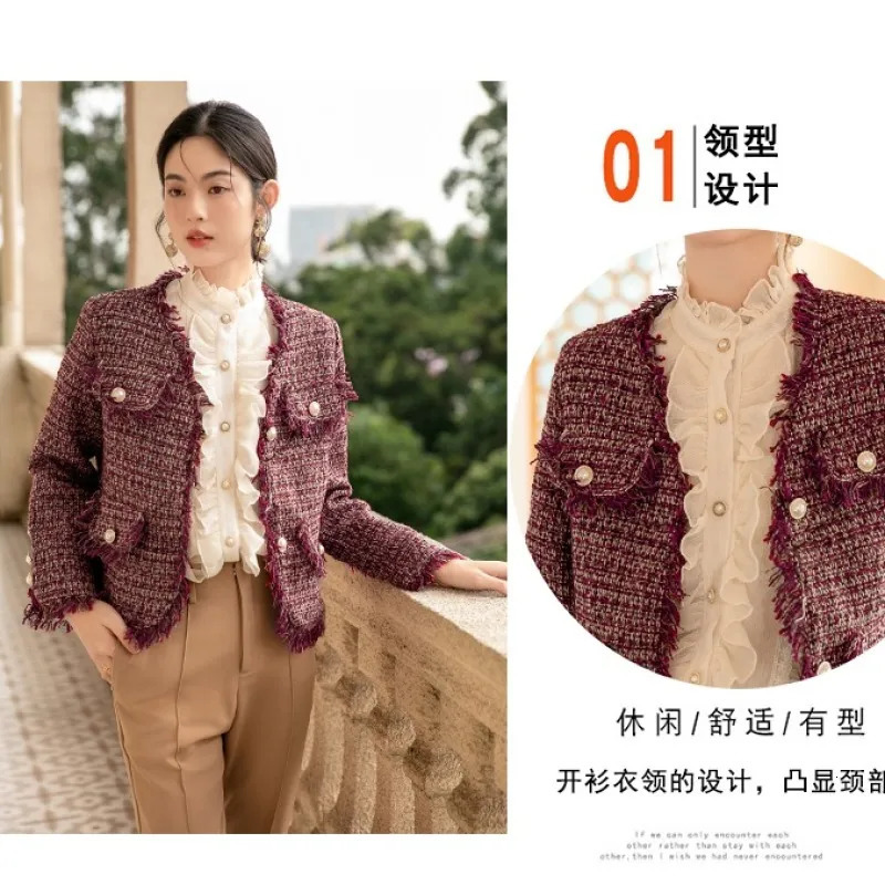 Women's Jackets Women's Autumn Winter Red Short Tweed Coat Jacket Thicken Topcoat Vintage Button Up Outerwears 231006