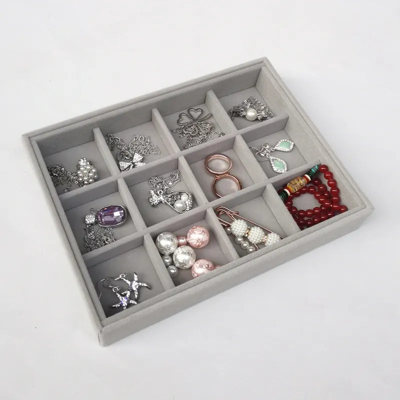 Jewelry Boxes box grey flannel Trinket Box ring earrings bracelet necklace jewelry display storage tray 231005