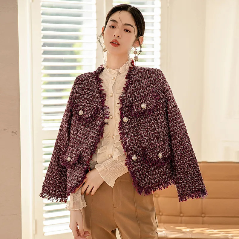Women's Jackets Women's Autumn Winter Red Short Tweed Coat Jacket Thicken Topcoat Vintage Button Up Outerwears 231006