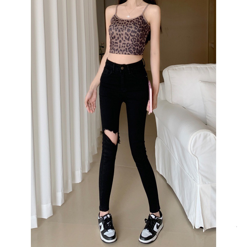 Women's Pants Capris 2023 Summer and Autumn High Waist Hyunya Rotten Hole Jeans for Women's Tight and Slim Cropped Leggings Trend 231006
