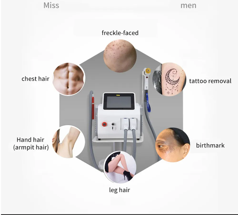 Factory Direct Selling Diode Laser Ice Point Hair Removal Pico Laser Tattoo Removal Skin Rejuvenation Pigmentation Correctors 2 Handles Multifunctiona