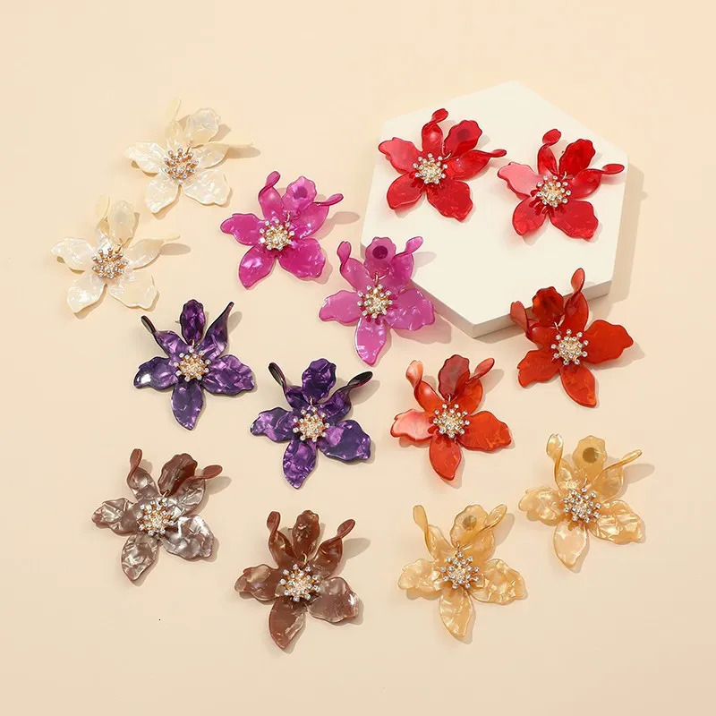 Charm Long Resin Acrylic Flower Earrings for Women Trendy Jewellery Big Rhinestone Drop Earrings Korean Fashion Wedding Gifts 231006
