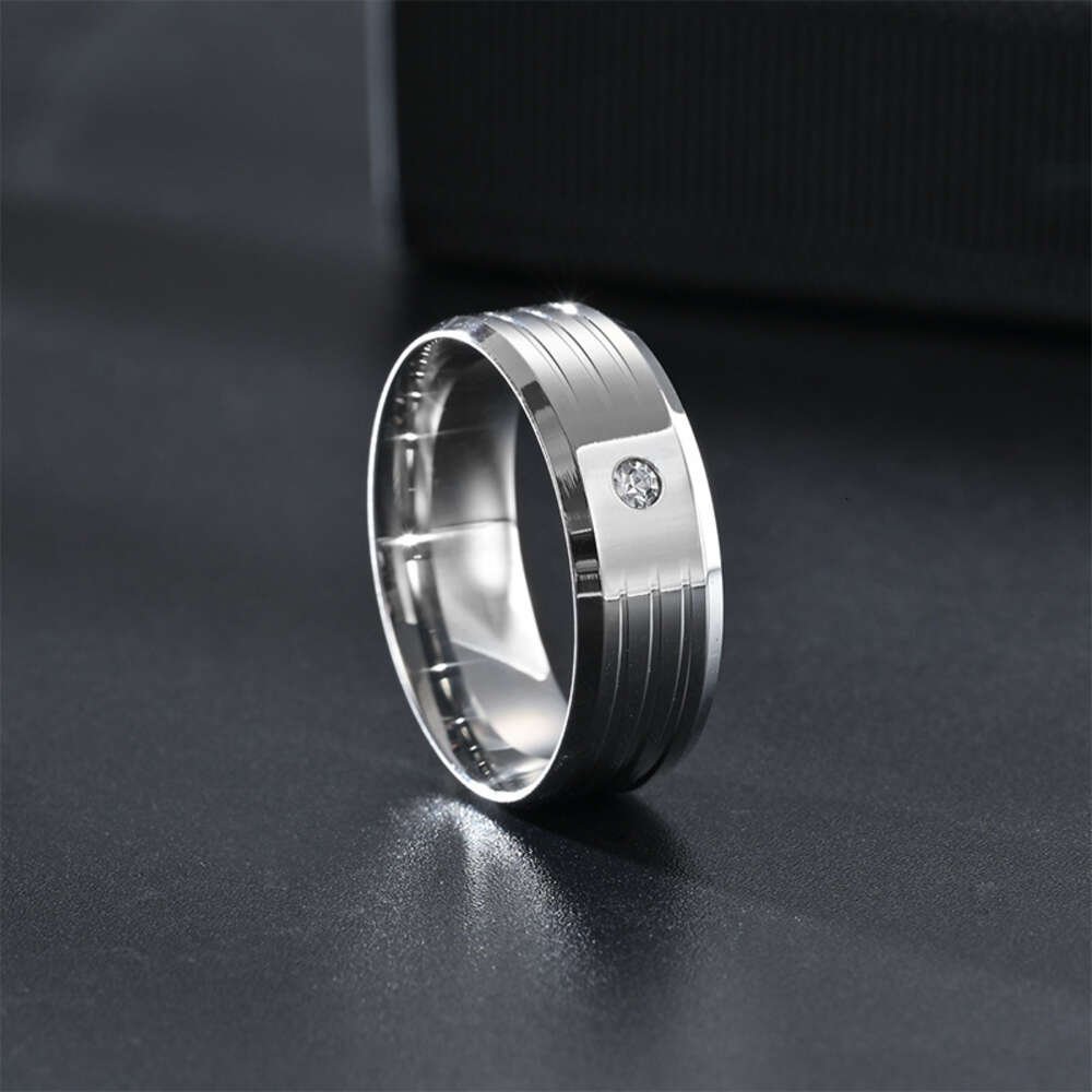 New 8mm Diamond Ring Fashion Couple Ring Korean Version Temperament Stainless Steel Wedding Engagement Couple Rings Stainless Anillos Y2k Anillo Whole