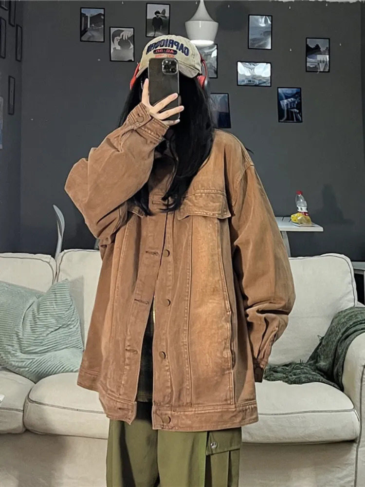 Women's Down Parkas Y2k Aesthetic Streetwear Jean Women and Men Jacket Harajuku Vintage Punk Cargo Tops Loose Fashion Casual Punk Chaqueta Mujer 