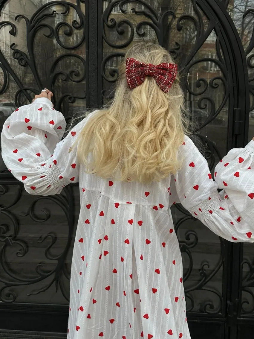 Basic Casual Dresses Bornladies Jacquard Heart Print Long Sleeve Dress Women Fashion Loose Vestidos Vintage Female Aline 100 Cotton Summer 231005