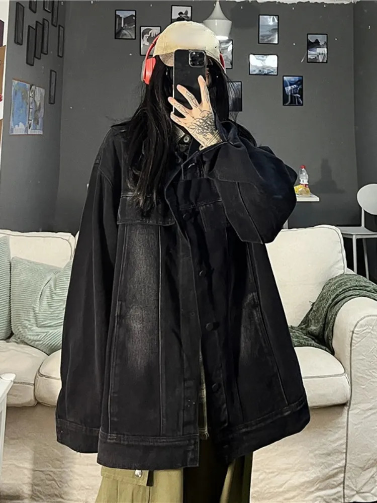 Women's Down Parkas Y2k Aesthetic Streetwear Jean Women and Men Jacket Harajuku Vintage Punk Cargo Tops Loose Fashion Casual Punk Chaqueta Mujer 