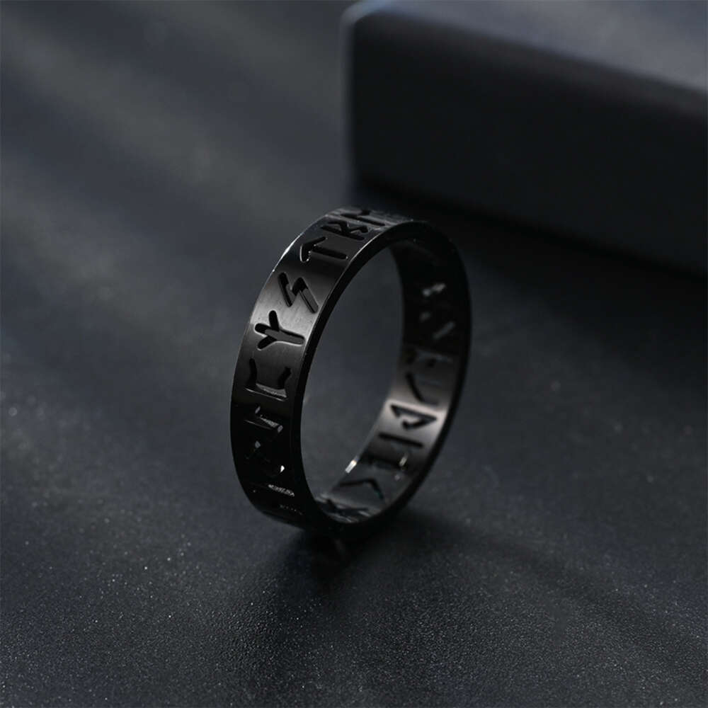6mm New Nordic Viking Letter Hollow Titanium Stainless Steel Ring With Rune For Men And Women Jewelry Engagement Bijoux Silver Jewelry Rings Wholesale