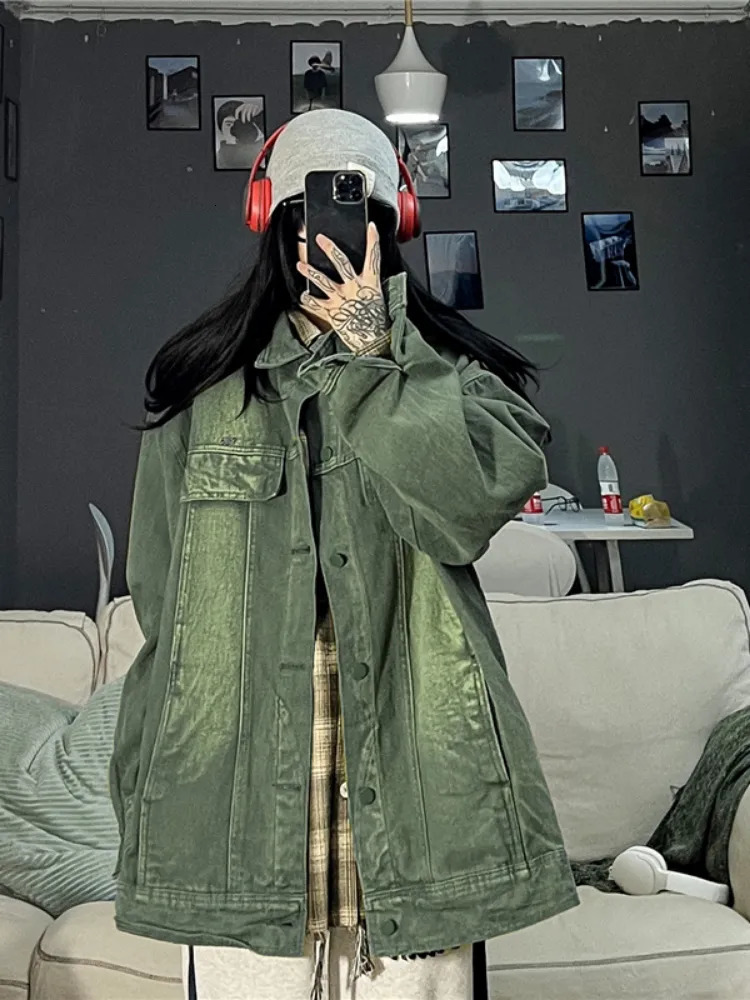 Women's Down Parkas Y2k Aesthetic Streetwear Jean Women and Men Jacket Harajuku Vintage Punk Cargo Tops Loose Fashion Casual Punk Chaqueta Mujer 