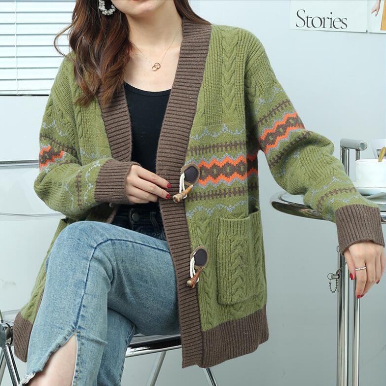 Women's Sweater 2023 Autumn/Winter New Jacquard Women's Knitwear Cardigan V-neck Short Women's Coat