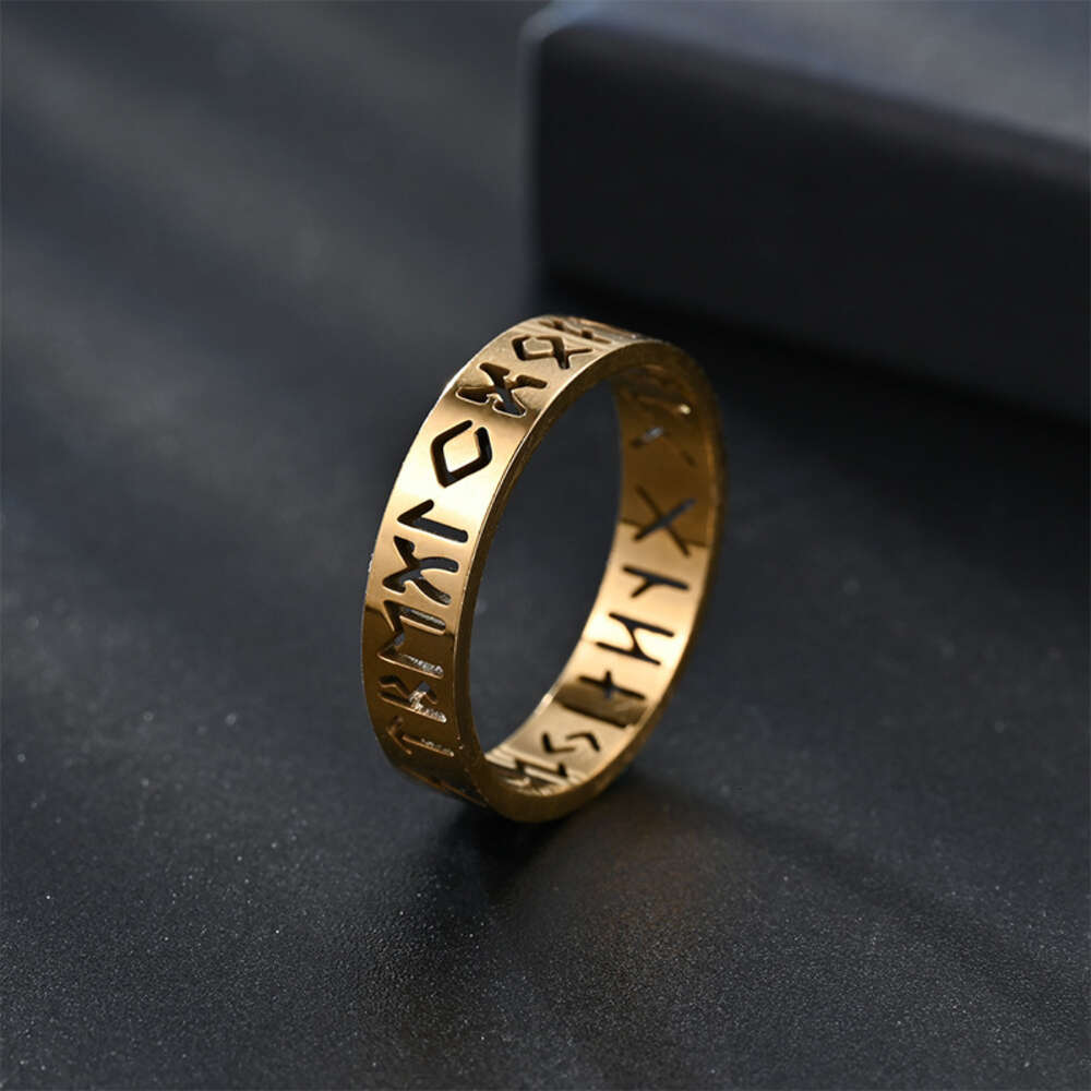 6mm New Nordic Viking Letter Hollow Titanium Stainless Steel Ring With Rune For Men And Women Jewelry Engagement Bijoux Silver Jewelry Rings Wholesale