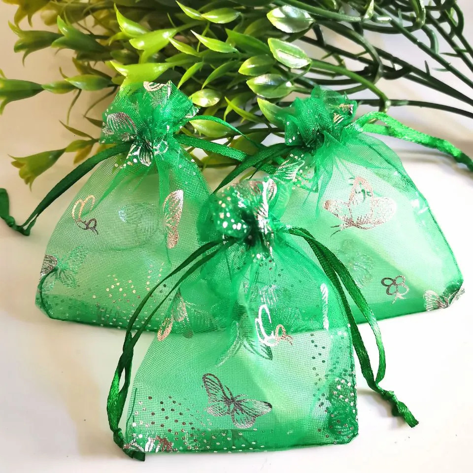 Jewelry Boxes 100pcsLot Butterfly Organza Jewelry Bags Drawstring Pouch Gift Bags Candy Packaging Bags Christmas Jewelry Display Bags 231006