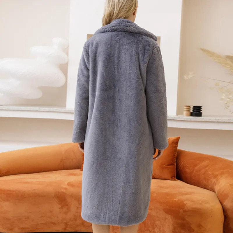 Women's Fur Faux Fur Female Winter Plush Thick Warm Loose Women Faux Rabbit Fur Coat Loose Lapel Fur Coat 231006