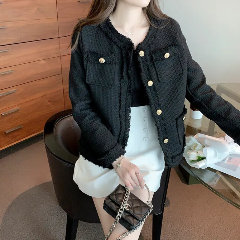 Women's Jackets French White Tassel O Neck Cardigan Lady Jacket Female Spring Autumn Winter Gentle Pink Black Casual Women Tweed Short Jacket 231