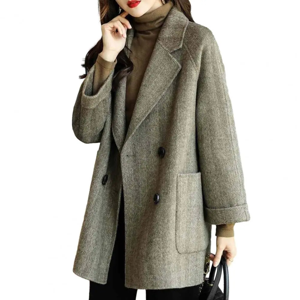 Women's Jackets Ladies' Mid-length Jacket Elegant Women's Mid-length Woolen Jacket Double or Single Breasted Fashionable Solid for Autu