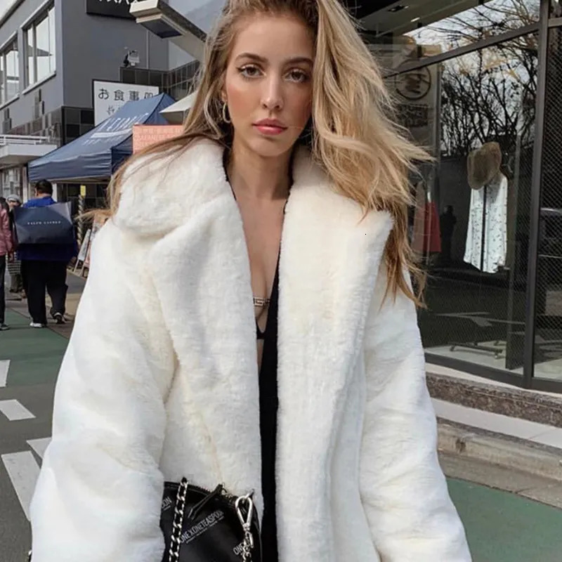 Women's Fur Faux Fur Female Winter Plush Thick Warm Loose Women Faux Rabbit Fur Coat Loose Lapel Fur Coat 231006