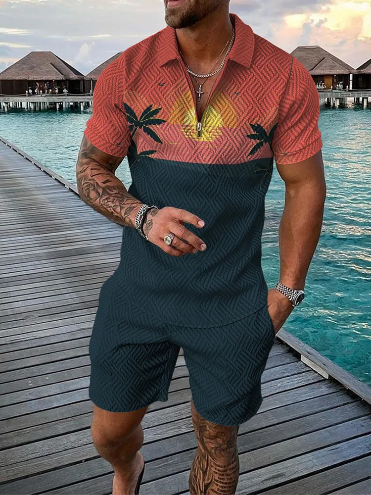 Men's Tracksuits Summer Hawaii 3D Print Polo Shirts Shorts Sets Men's Fashion Oversized Short Sleeve Shirt Pants Set Suits Man Tracksuit Clo
