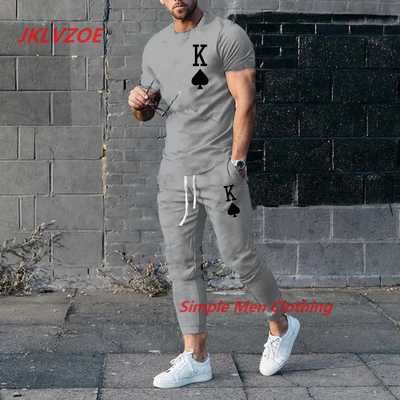 Men's Tracksuits Men's Trousers Tracksuit 2 Piece Set 3D Printed K Solid Color Short Sleeve T ShirtLong Pants Street Clothes Male Clothing 2