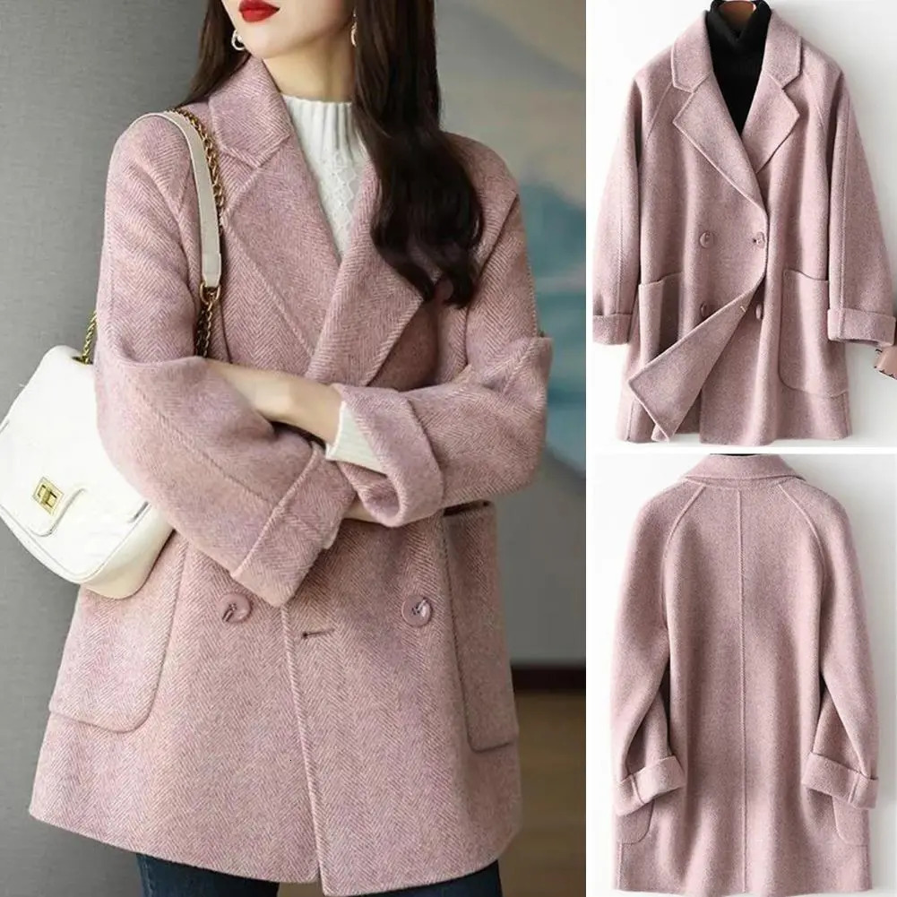 Women's Jackets Ladies' Mid-length Jacket Elegant Women's Mid-length Woolen Jacket Double or Single Breasted Fashionable Solid for Autu