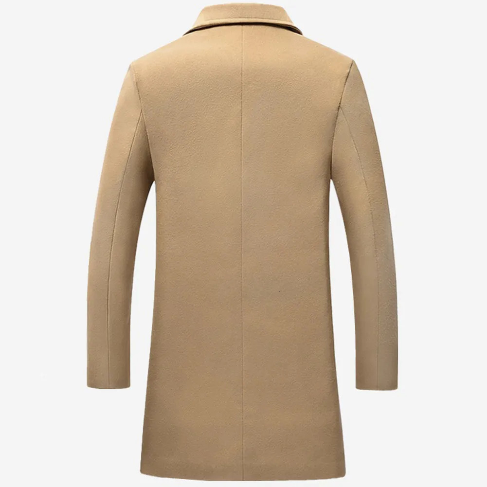 Men's Wool Blends Autumn Winter Fashion Men's Woolen Coats Solid Color Single Breasted Lapel Long Coat Jacket Casual Overcoat Plus Size 5 Co