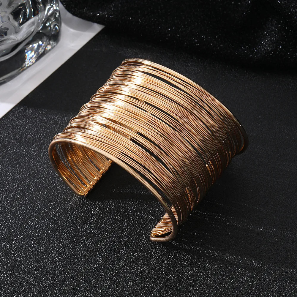 Bangle KMVEXO Fashion Punky Style Hollow Cuff Retro Braid Big Gold Color Bangles For Women Charm vintage Multilayer Wide Bracelet 231006