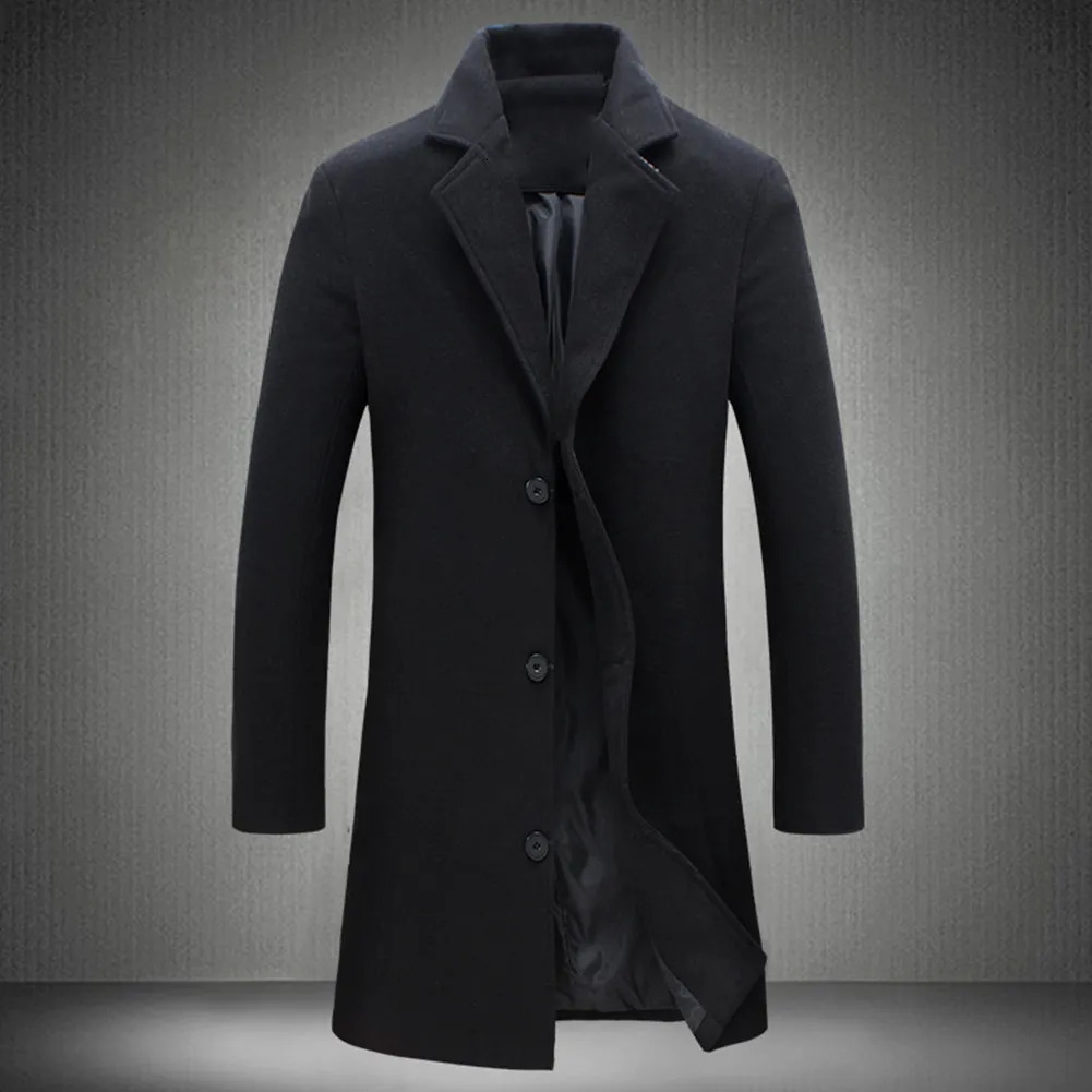 Men's Wool Blends Autumn Winter Fashion Men's Woolen Coats Solid Color Single Breasted Lapel Long Coat Jacket Casual Overcoat Plus Size 5 Co